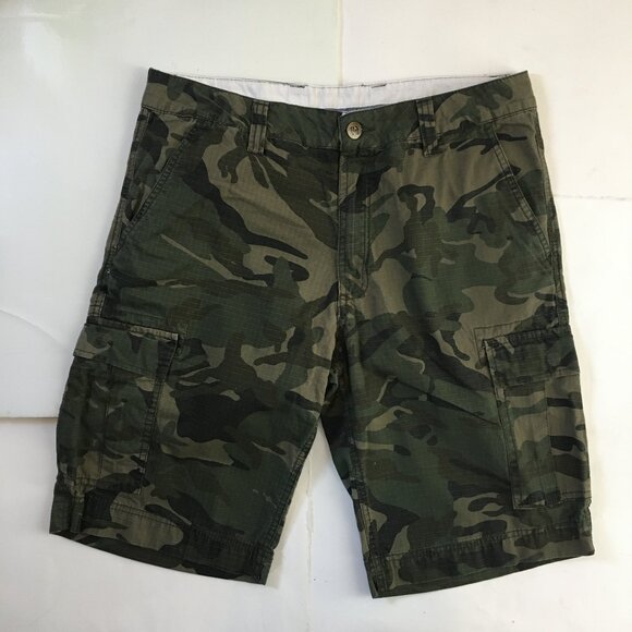 Camouflage Cargo Long Shorts Men's 34 Green Zipper Fly 100% Cotton Army - Picture 1 of 14